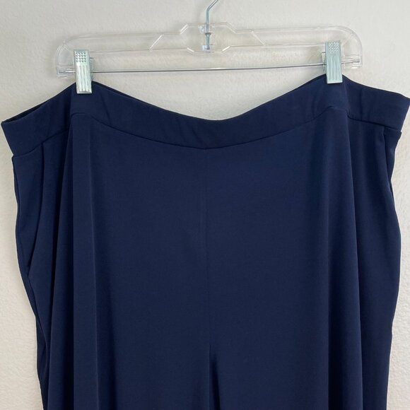Susan Graver Womens Plus 2XP Navy Wide Leg Pants Pull On Stretch Pockets - Picture 2 of 10